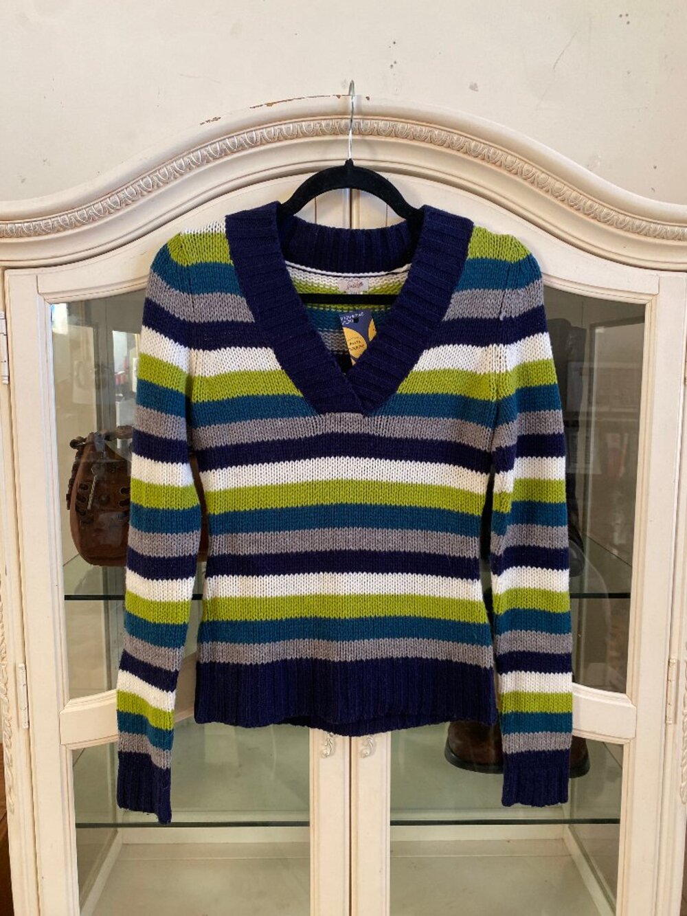Y2K Grane Striped Blue Green V Neck Sweater